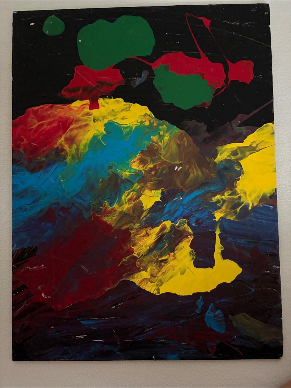 Abstract Fluid Art Wall Painting in Yellow, Blue, Red, Green